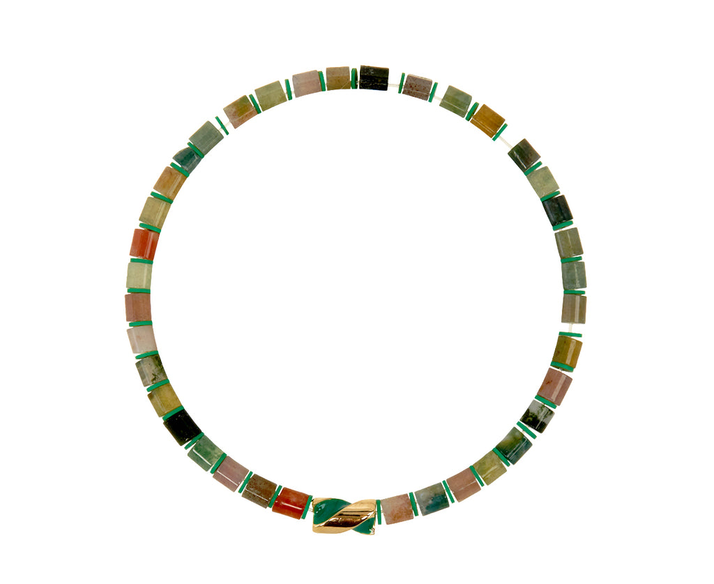 Luis Morais Indian Agate and Vinyl Gold Drill Bit Beaded Bracelet