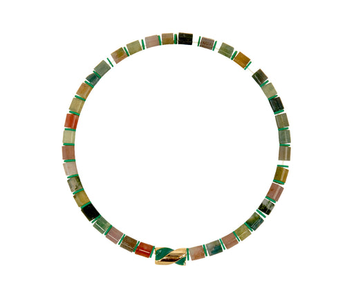 Luis Morais Indian Agate and Vinyl Gold Drill Bit Beaded Bracelet