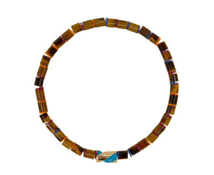 Luis Morais Tiger's Eye and Vinyl Short Gold Drill Bit Beaded Bracelet
