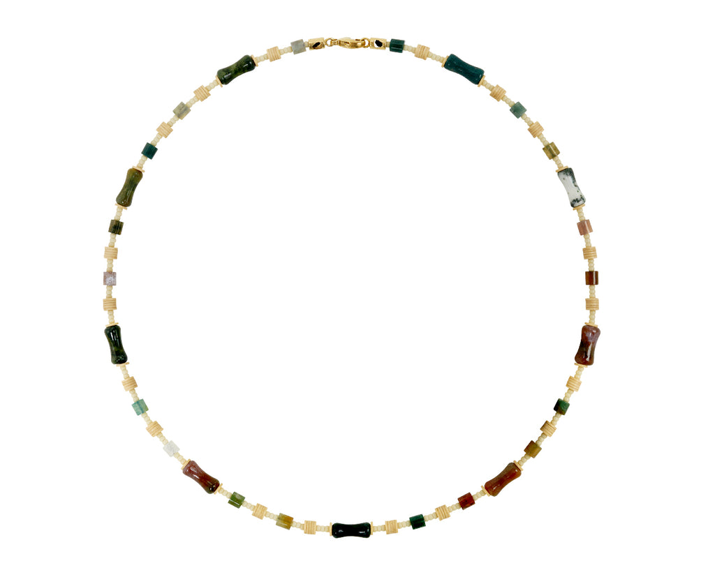Luis Morais Indian Agate, Glass and Vinyl Beaded Necklace - top down