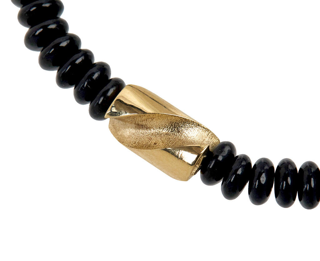 Luis Morais Black Onyx and Short Gold Drill Bit Beaded Bracelet - Closeup