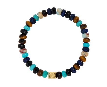 Luis Morais Peace Sign Ingot and Multi Gemstone Beaded Bracelet