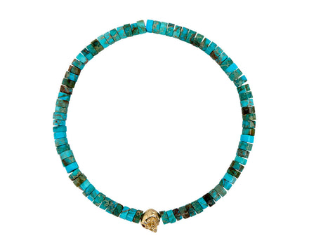Luis Morais Turquoise and Gold Skull Beaded Bracelet