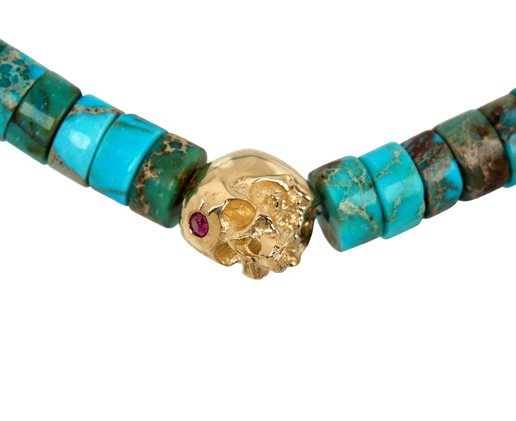 Luis Morais Turquoise and Gold Skull Beaded Bracelet - Closeup
