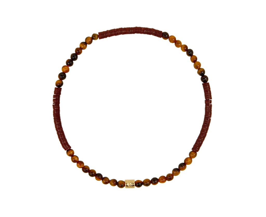 Luis Morais Tiger's Eye and Gold Symbols Beaded Bracelet