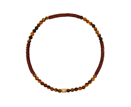 Luis Morais Tiger's Eye and Gold Symbols Beaded Bracelet
