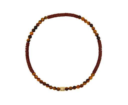 Luis Morais Tiger's Eye and Gold Symbols Beaded Bracelet