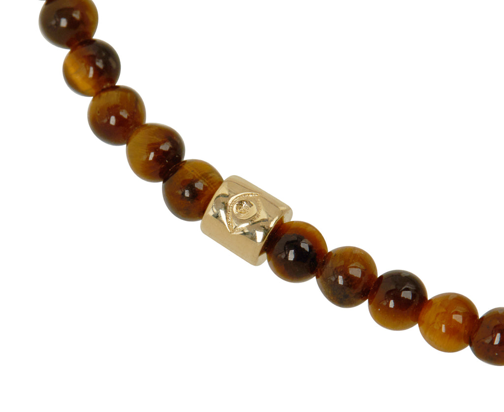 Luis Morais Tiger's Eye and Gold Symbols Beaded Bracelet - Closeup