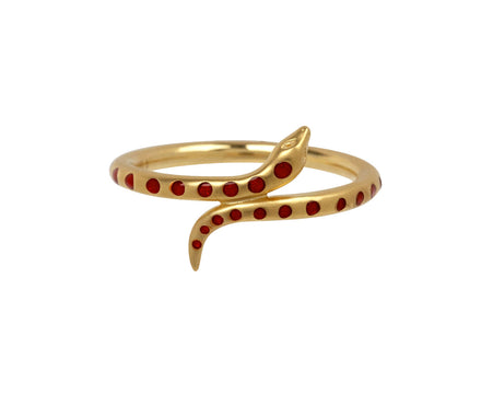 Thin Red Spotted Snake Ring