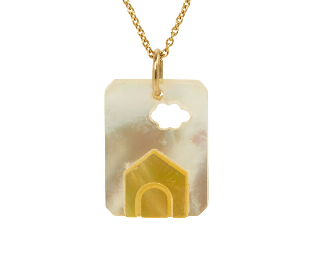 Aliita Mother-of-Pearl Little House Pendant Necklace - Closeup