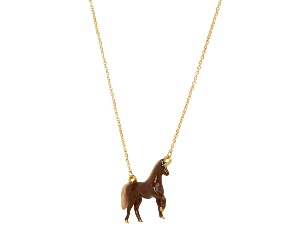 Aliita Chocolate Brown Horse Pendant Necklace - Angled