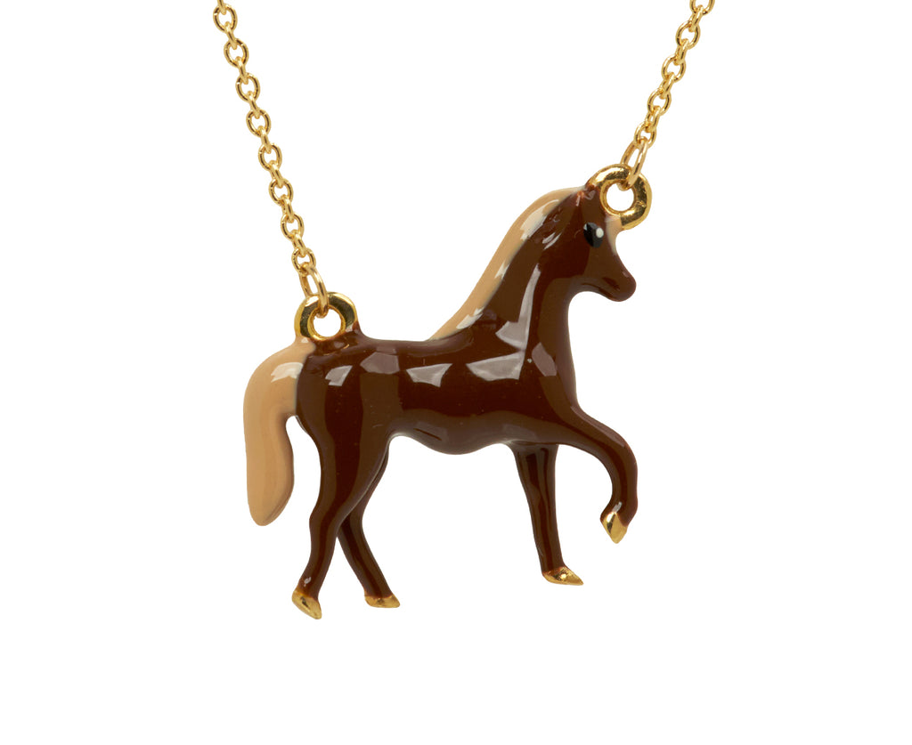 Aliita Chocolate Brown Horse Pendant Necklace - Closeup