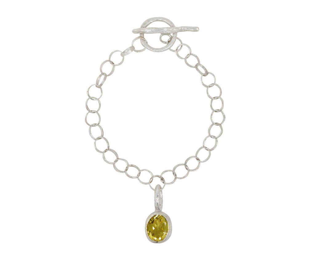 Disa Allsopp Hammered Silver Link Bracelet with Lemon Quartz Drop