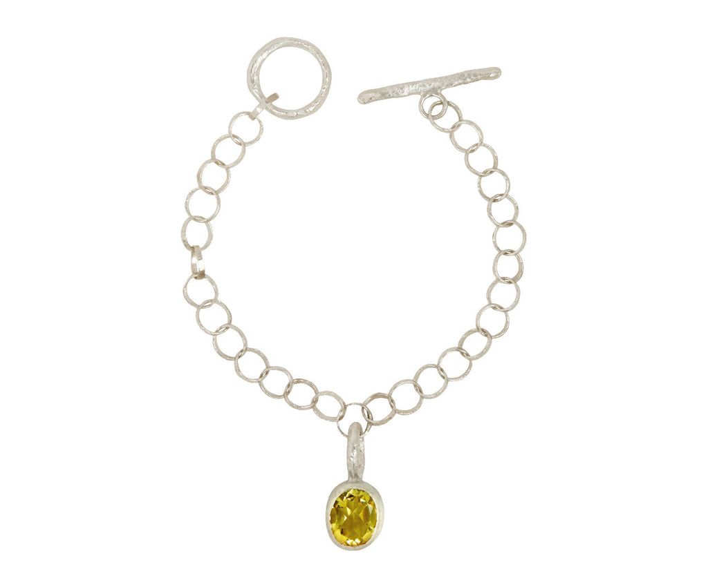 Disa Allsopp Hammered Silver Link Bracelet with Lemon Quartz Drop - open