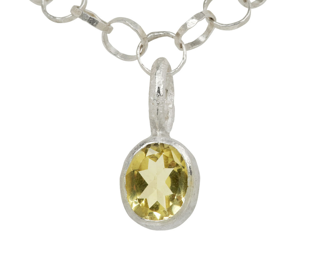 Disa Allsopp Hammered Silver Link Bracelet with Lemon Quartz Drop - closeup