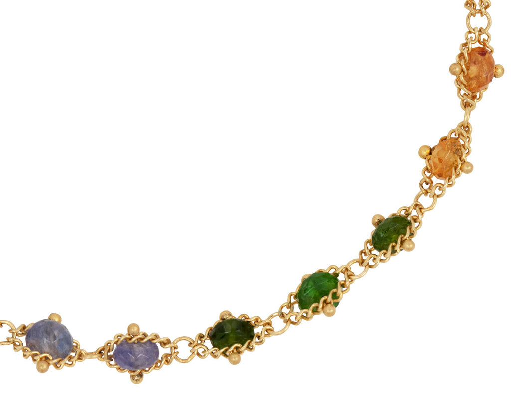 Green Tourmaline, Tanzanite and Garnet Woven Textile Bracelet