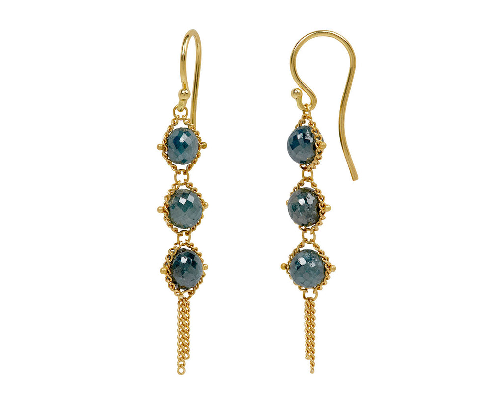 Amali Blue Diamond Textile Drop Earrings - side