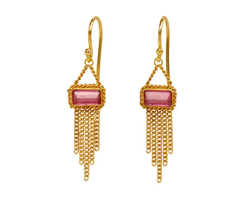 Pink Tourmaline Fringe Earrings