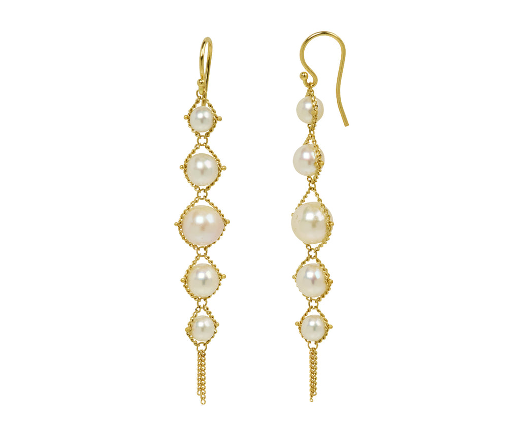 Amali Graduated Akoya Pearl Textile Earrings Side View