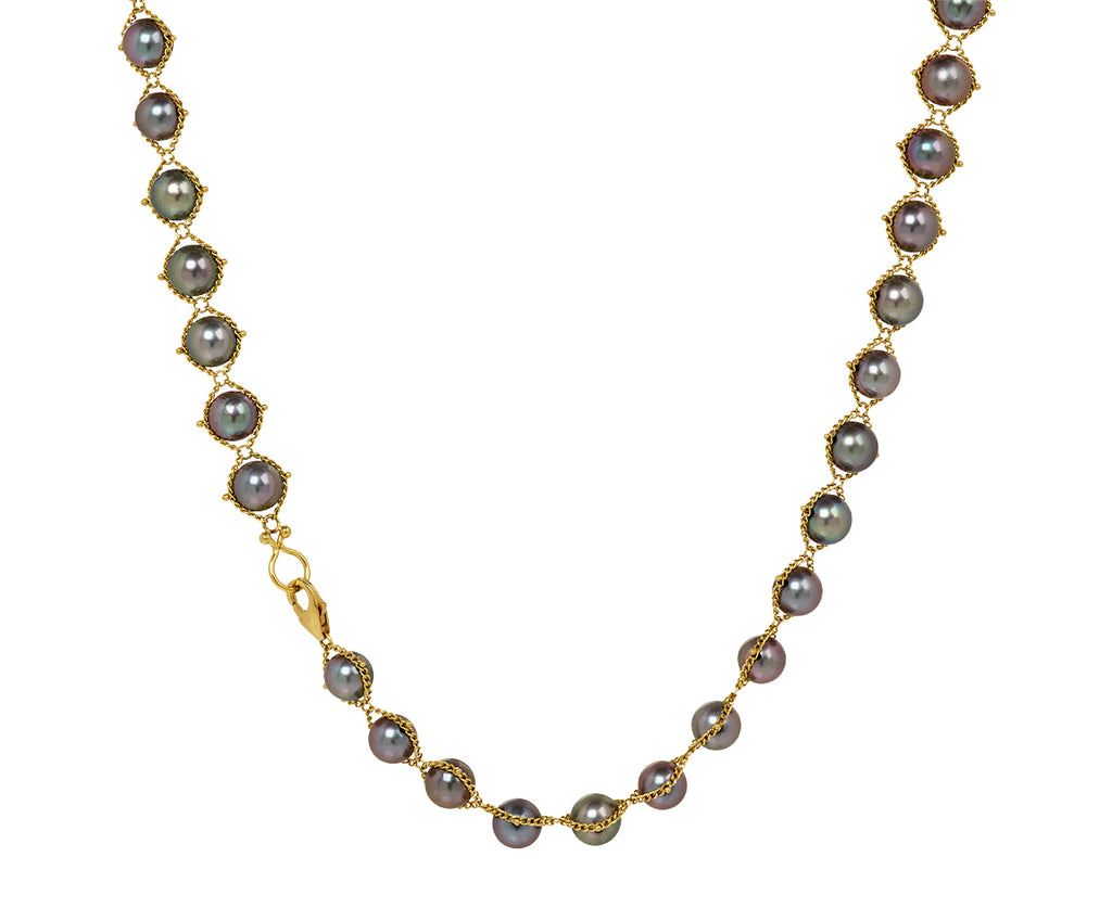 Gray Akoya Pearl Textile Necklace
