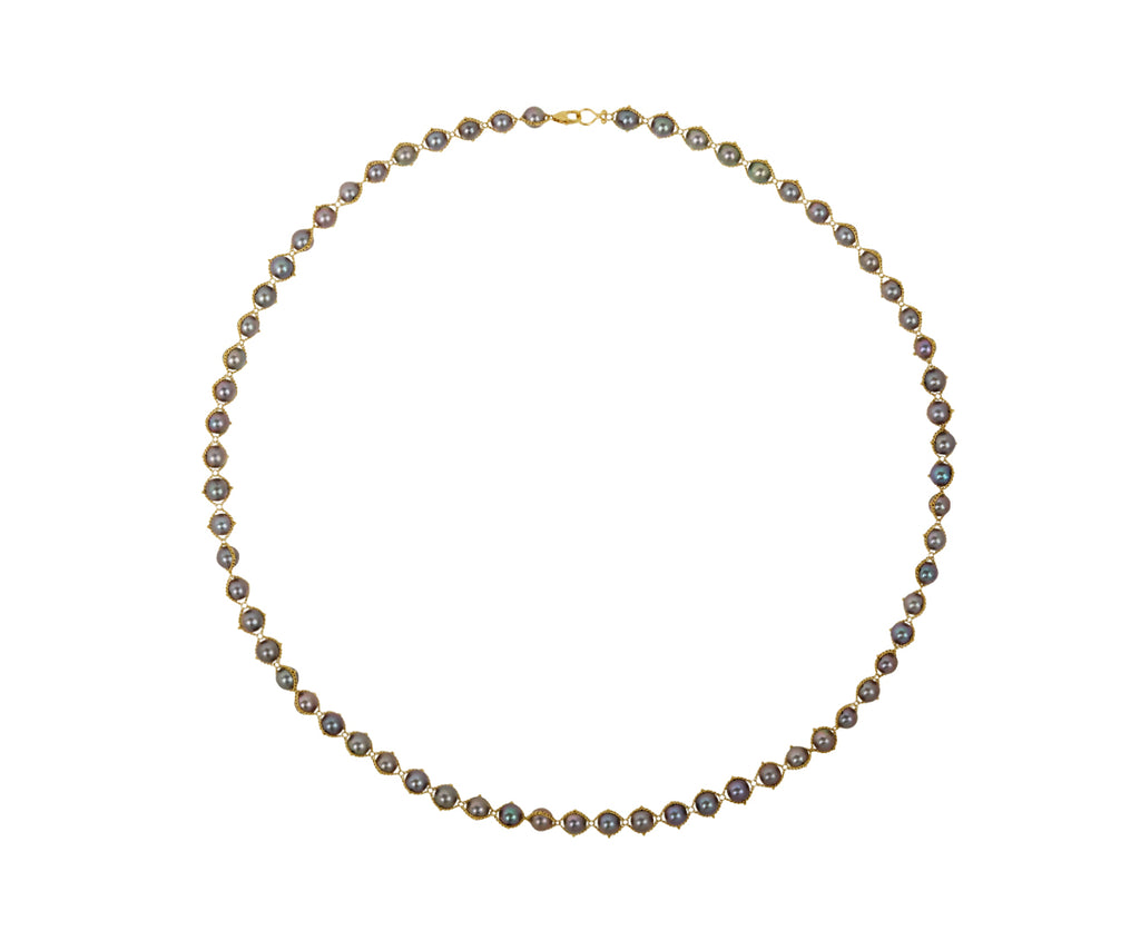 Gray Akoya Pearl Textile Necklace