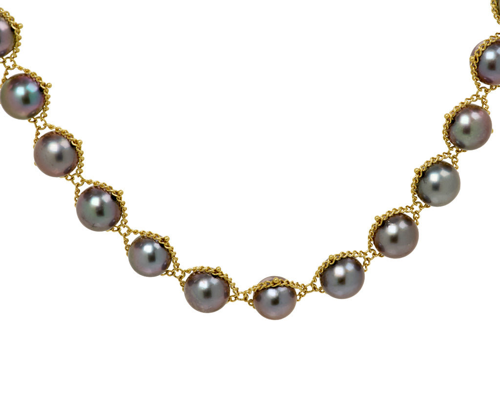 Gray Akoya Pearl Textile Necklace