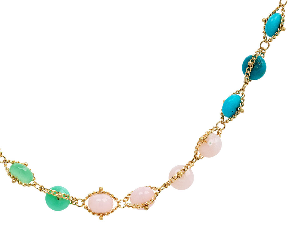 Chrysoprase, Turquoise and Pink Opal Textile Necklace