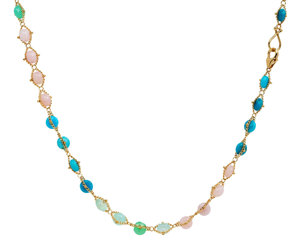 Chrysoprase, Turquoise and Pink Opal Textile Necklace