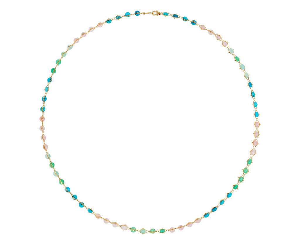 Chrysoprase, Turquoise and Pink Opal Textile Necklace