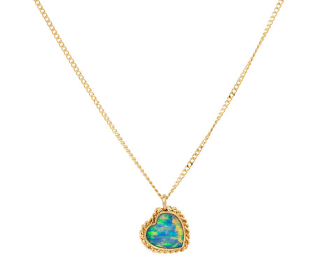 Tiny Cryal Opal Heart Pendant Necklace