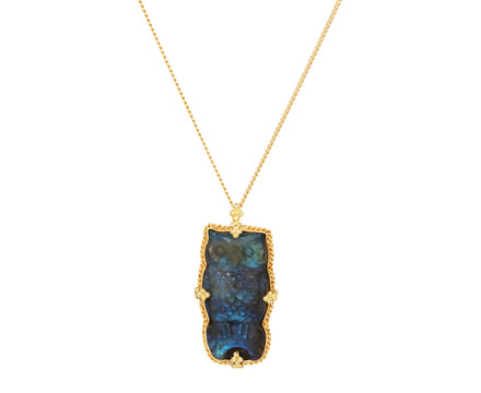 Carved Labradorite Owl Pendant Necklace