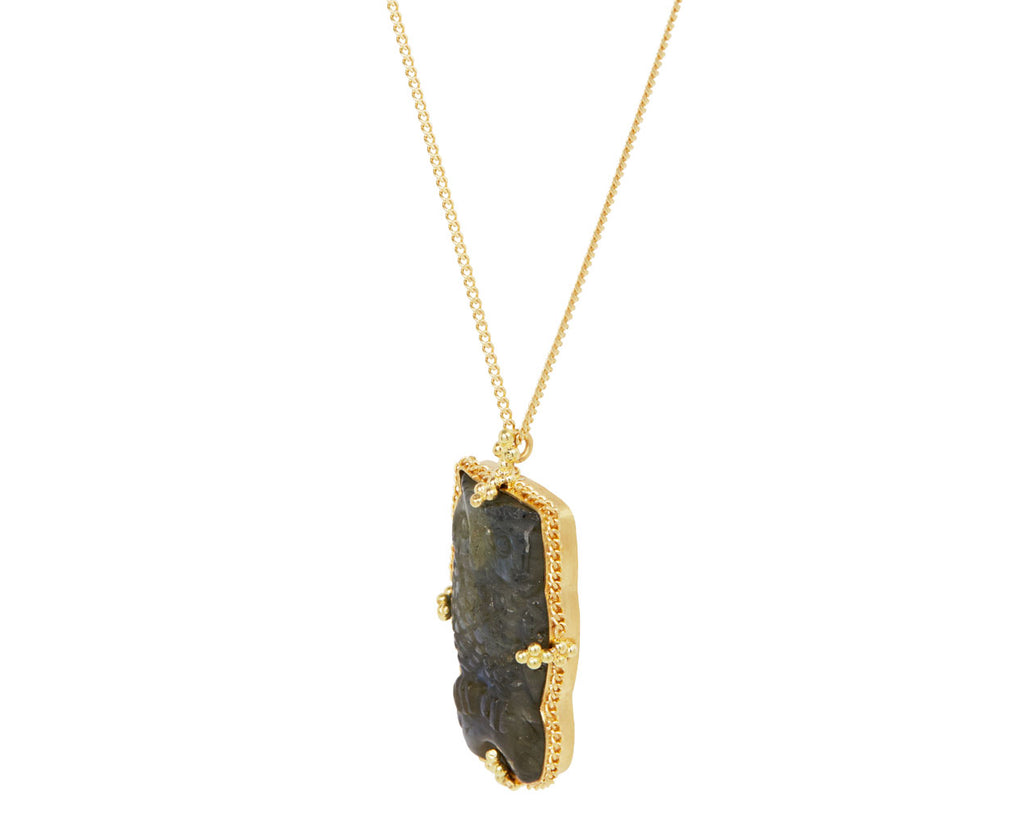 Carved Labradorite Owl Pendant Necklace