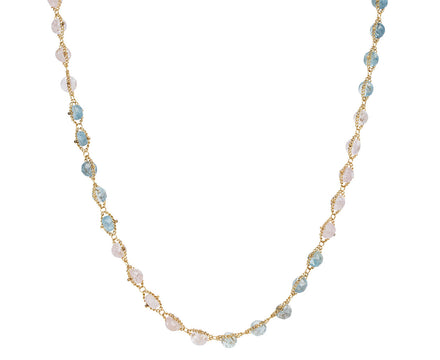 Amali Aquamarine and Morganite Woven Textile Necklace