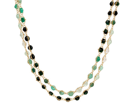 Long Woven Textile Emerald Necklace