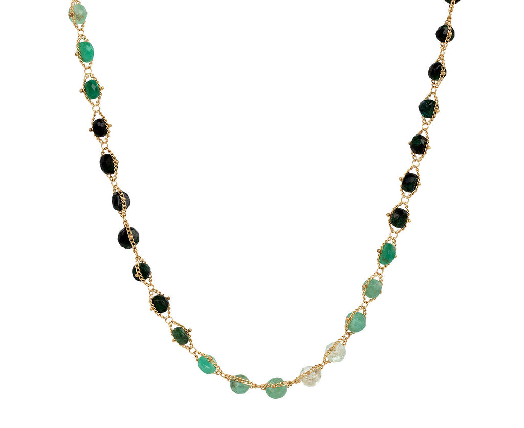 Long Woven Textile Emerald Necklace