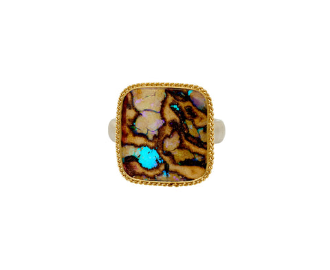 Square Boulder Opal Ring