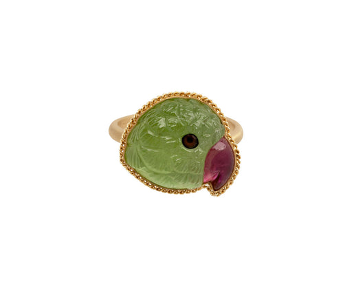 Carved Tourmaline and Peridot Parrot Ring