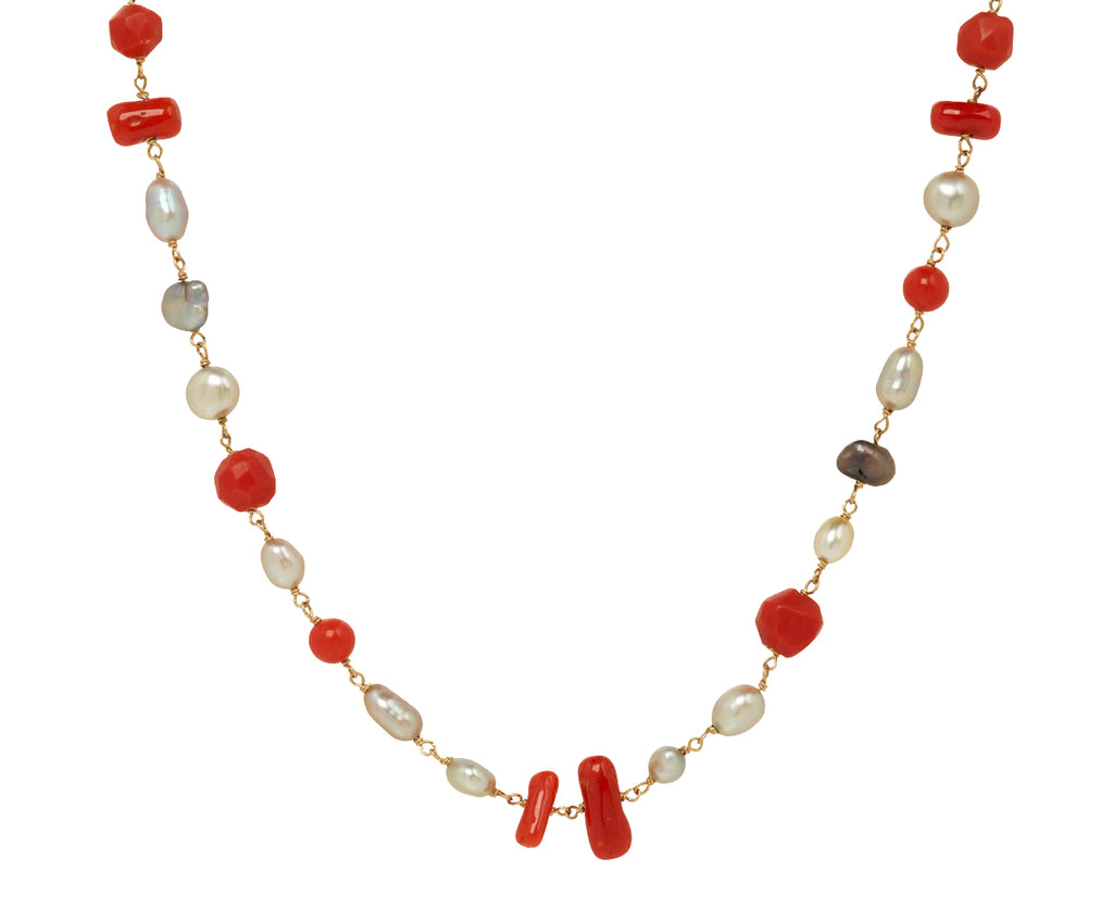 Coral and Pearl Rosary Paulette Necklace