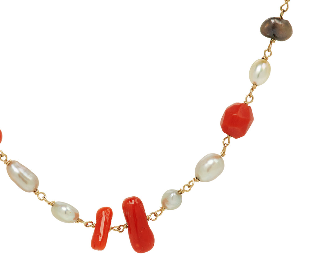 Coral and Pearl Rosary Paulette Necklace
