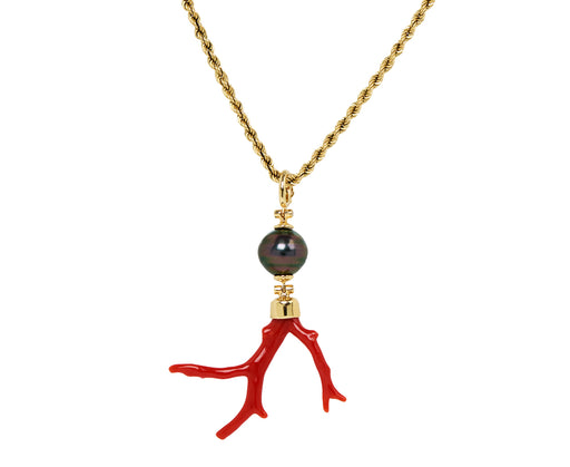 Tahitian Pearl and Vintage Italian Coral Pendant ONLY