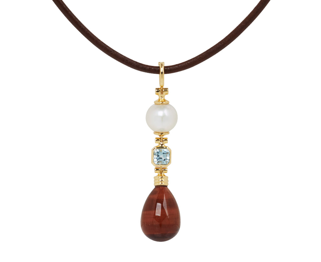 Pearl, Aquamarine and Red Tiger's Eye Porto Pendant ONLY