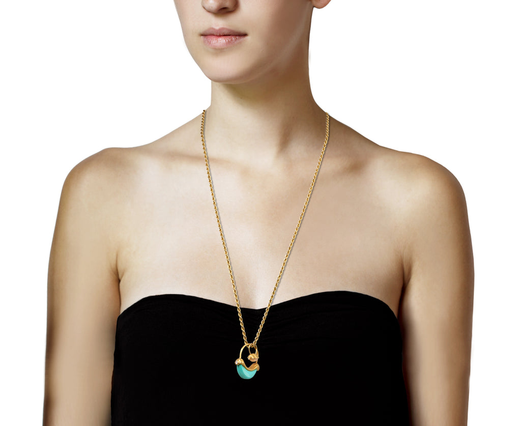 Diamond and Emerald Vintage Turquoise Charm Pendant ONLY
