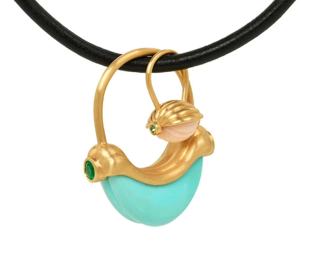 Diamond and Emerald Vintage Turquoise Charm Pendant ONLY