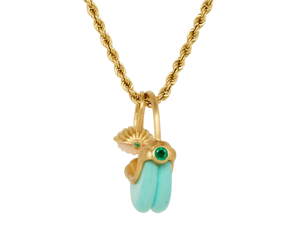 Diamond and Emerald Vintage Turquoise Charm Pendant ONLY