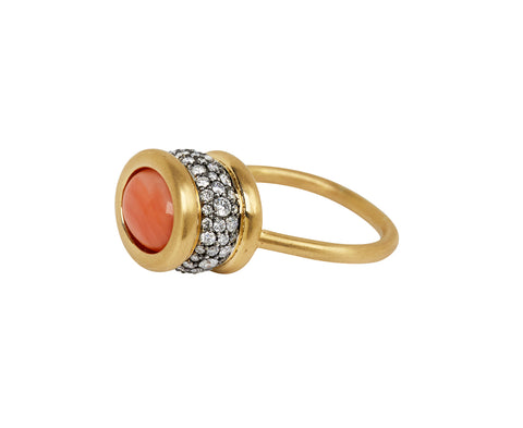 Vintage Salmon Coral and Diamond Ring