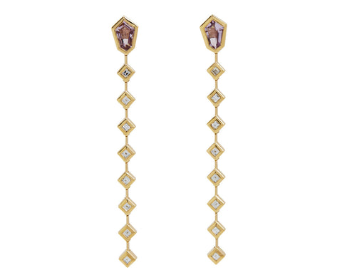 Rose de France and Carre Diamond Kite Drop Earrings