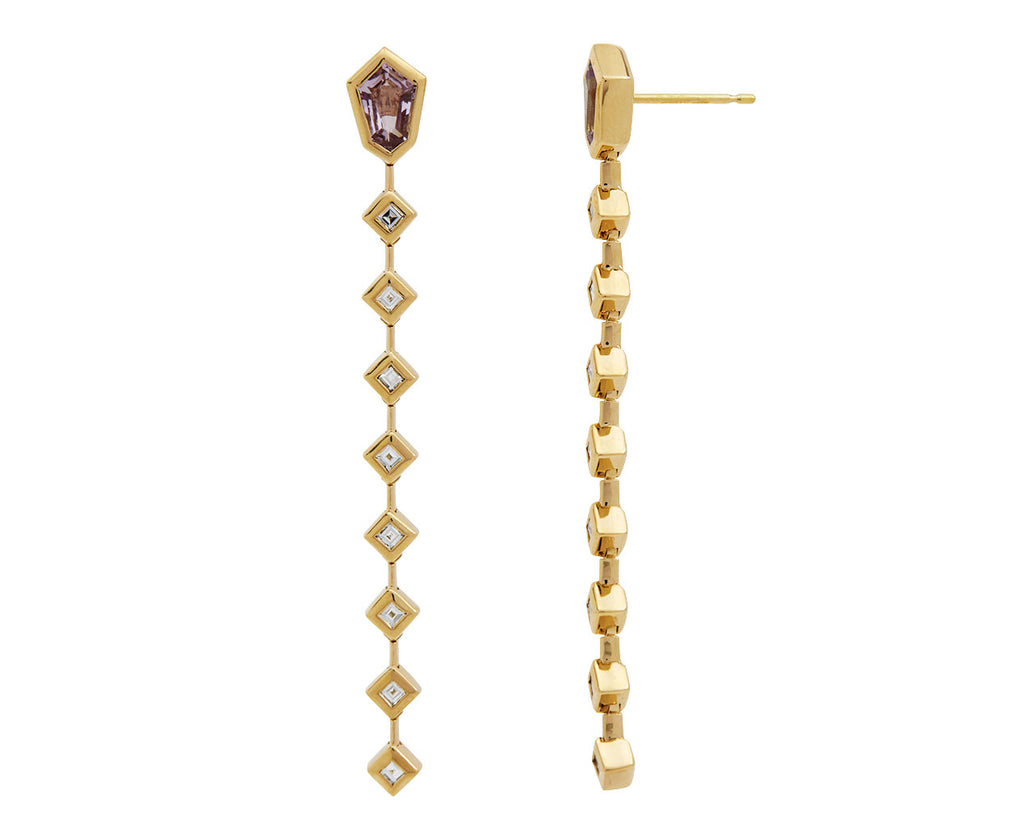Rose de France and Carre Diamond Kite Drop Earrings