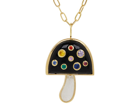 Onyx, Moonstone and Multi Gems Magic Mushroom Necklace