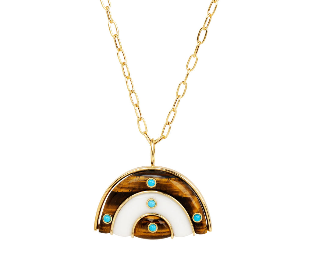 Medium Tigers Eye, White Agate and Turquoise Marianne Necklace