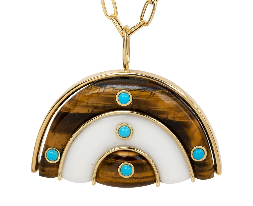 Medium Tigers Eye, White Agate and Turquoise Marianne Necklace